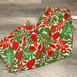 Rose & Olive Red and Green Casual Bottoms with Tropical Print
